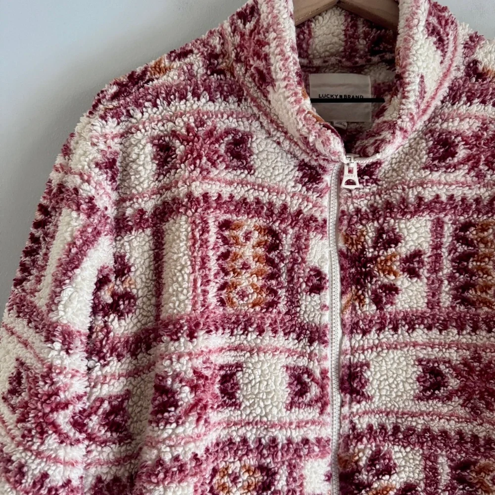 Lucky Brand Aztec Print Sherpa Full Zip Jacket Size XL